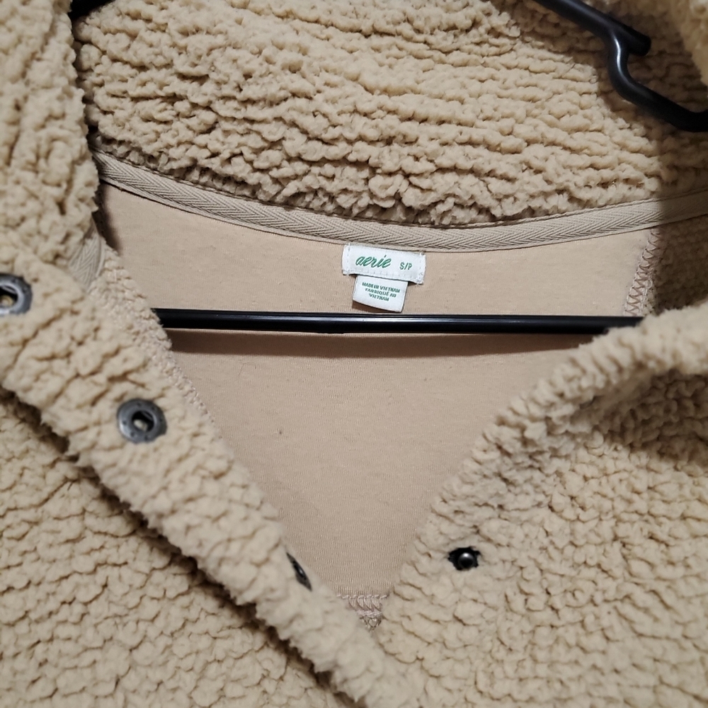 Aerie Oversized Sherpa Style Quarter Button Pullover - Picture 3 of 7